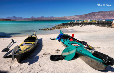 kayaks on the  beach