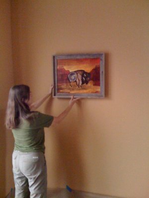 Cynthia tests our new art against the new wall color