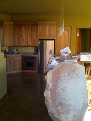 Our boulder marks the entry to the kitchen