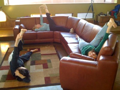 Ellen, Cyn, and Barbara stretching ...