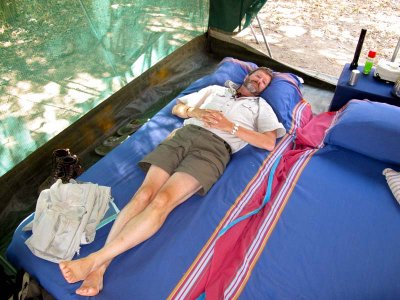 Jim relaxes at bush camp during siesta