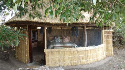 Our thatched boma at Kuyenda