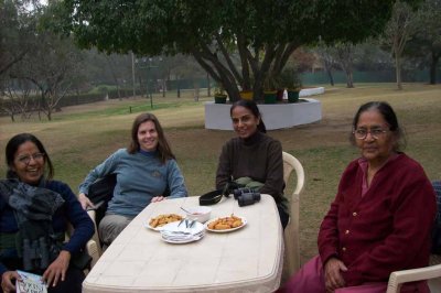 Relaxing after our walk with tea and snacks