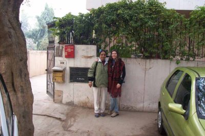Out in front of Piky's apartment in Delhi