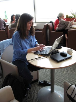 Working in the Business Class lounge at SFO