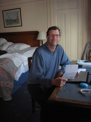 Jim in our room at the Hotel Ambassador
