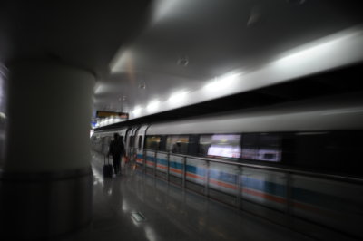 The Maglev train from the Pudong airport: During peak hours it speeds up to 400+ km/h. As it was too early this one was only going to 300 km/h (for this you get a 10 RMB rebate on the 50 RMB ticket). From there you can take the subway to the city. Don't miss this!