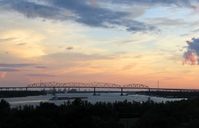 Dusk Over the Huey P. Long Bridge - Mississippi River