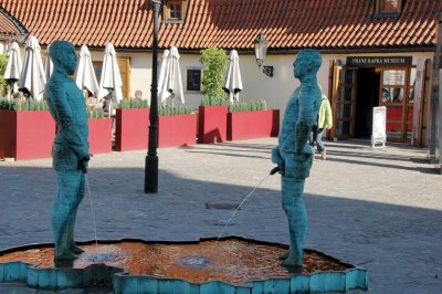 modern art in front of Kafka Museum