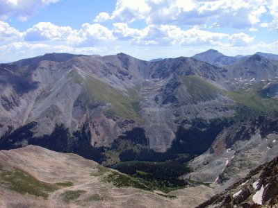 Lake Clohesy (Lower Left) Basin Approach to Missouri Mtn. Missouri is 14er Just Left of Center, Next to the Right is Iowa Peak