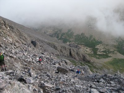 Climbers Below, Approaching Snow-filled Gully