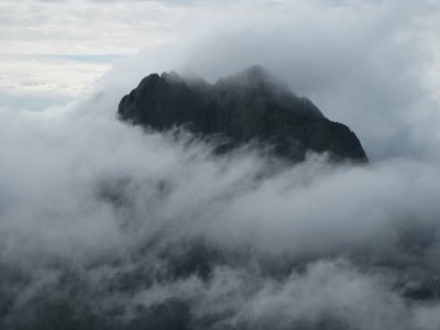 The Crestones in the Clouds, Needle (14,197') left, Peak (14,064') right