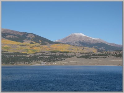 Mt Elbert (snow capped on right), Across Twin Lakes