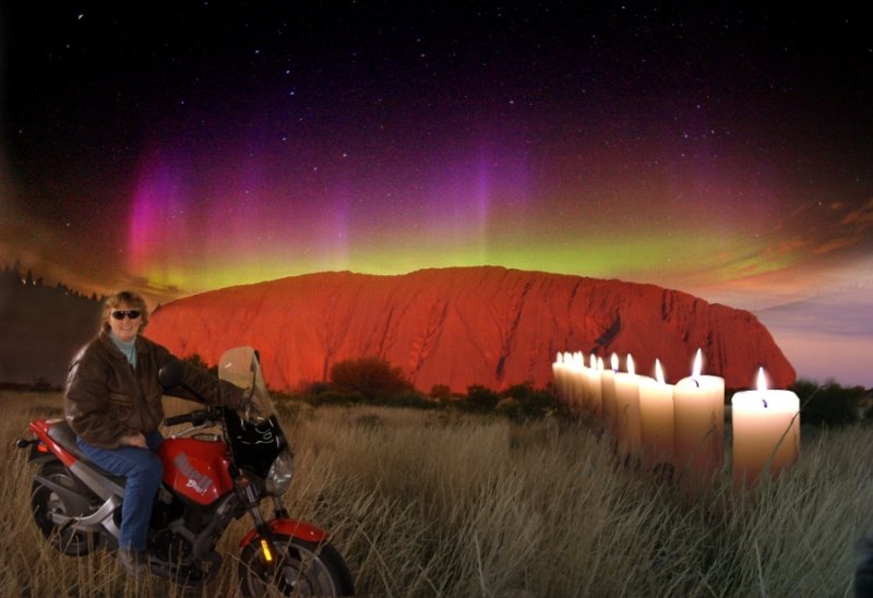 Uluru and Aurora Borealis on my bike
