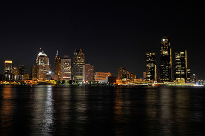 The Detroit, Michigan Skyline At 9:59 PM