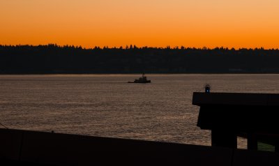 Puget Sound tugboat at dusk