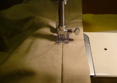 Stitching in the ditch - stitching waistband in position