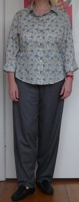 Grey pants with Butterick 4609 on top
