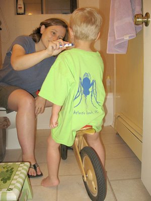 Brushing while biking
