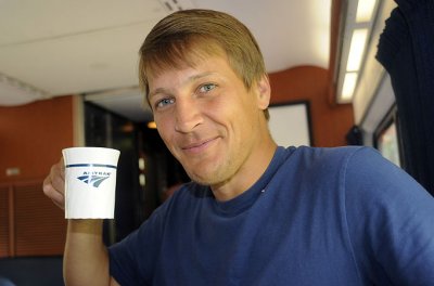 Matt is happy with coffee