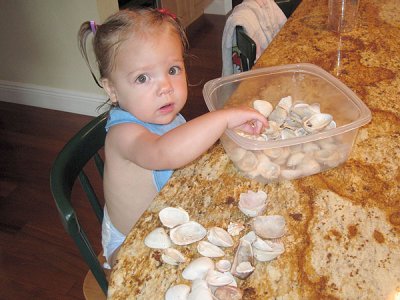 Kristina sorts her shells