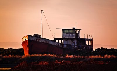 Old grounded trawler in early light by Dennis