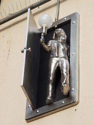 One of the lights at Pike Place Market building