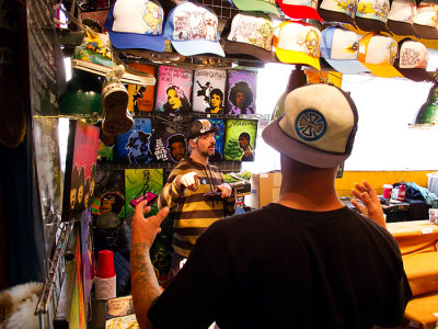 Pike Place Market - shirt and hat stand