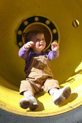 Erin in the picker tire