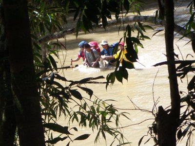 Crossing the swift and mighty Magoh.