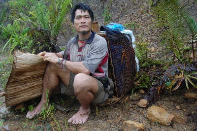 Sayat Magut, the penghulu of Ulu Magoh. Like nomadic Penans he walk barefoot.