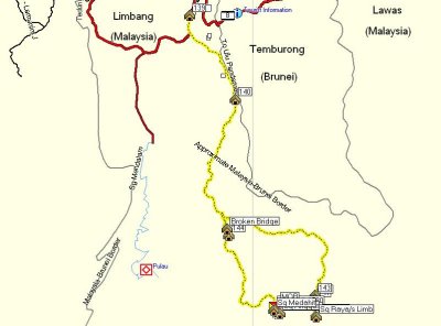 pt 130 is Limbang. P140 we turned into offroad. P144 bridge to Lg Napir collapsed. Backtrack to Lg Rayah