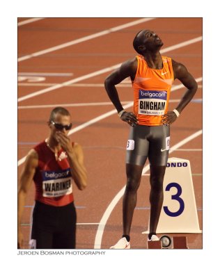 Michael Bingham at the start of the 400 metres