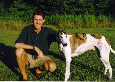 Marc with our wonderful adopted greyhound,  Morgan
