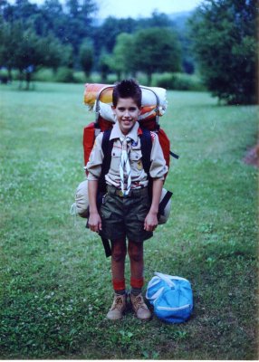 Eric the Boy Scout  on his way to a camping weekend.