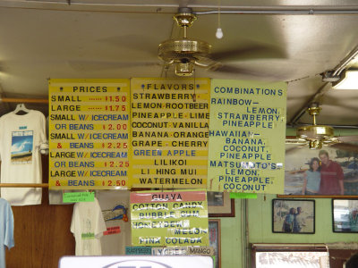 shave ice flavors at Matsumoto's Grocery, Hale'iwa