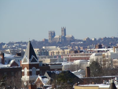 Washington National Cathedral, way across town, viewed from the roof deck Sunday afternoon