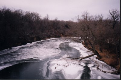 Icy river at Humboldt, viewed from the Hwy. 169 bridge