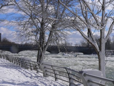 icy rapids above falls