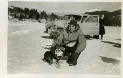Grandpa and the dog team on Mirror Lake-Grandma in the background!