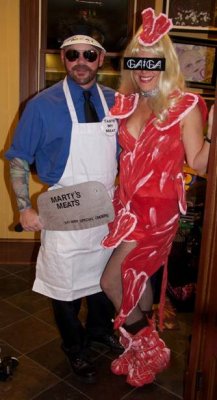 Sherie's meat dress and Andy the butcher! 