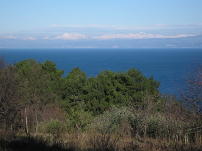 ... and on a clear day! The mountains visible are Slovenian; they curve around the Italian coast.