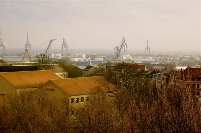 View from my Aarhus flat, without fog (that's the port)