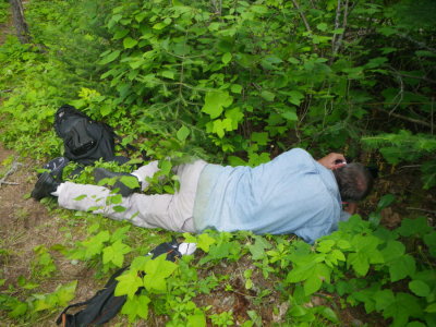 91a) Tom getting up close and personal w. the coralroot (Jackie Nelson)