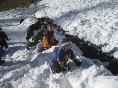 The Boys Building a Snow Bridge