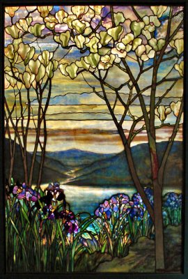 Tiffany window with irises