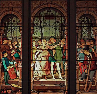 Wedding celebration in stained glass