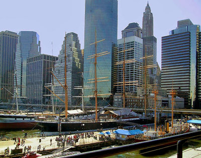 Sailing ships and skyline, South Street Seaport