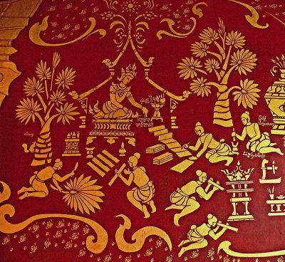 Mural of gold on red