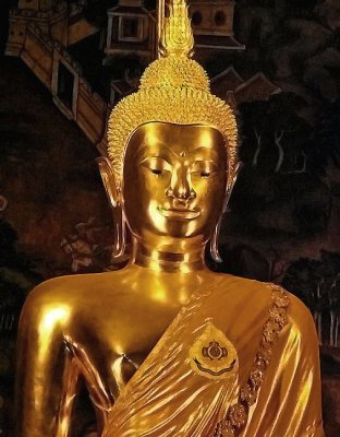 Buddha image in main chapel (ubosot), close up